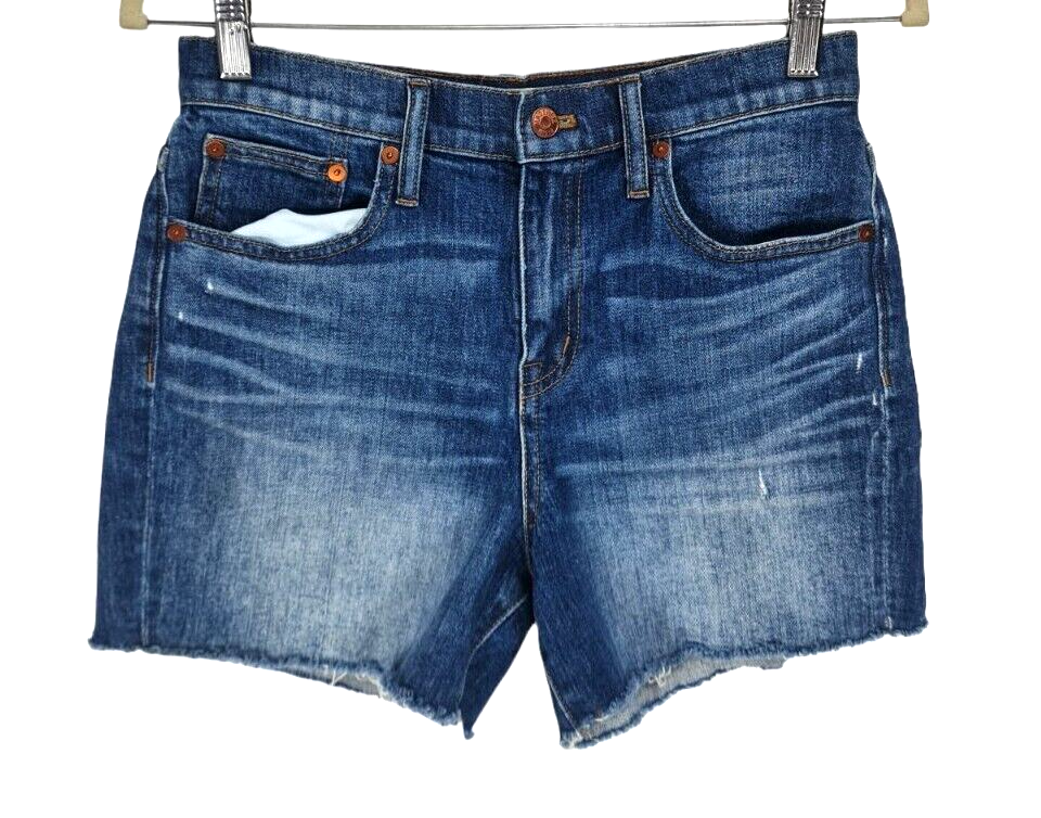 Madewell Women’s High Rise Stretch Denim Shorts Size 26 Blue Raw Hem 155P