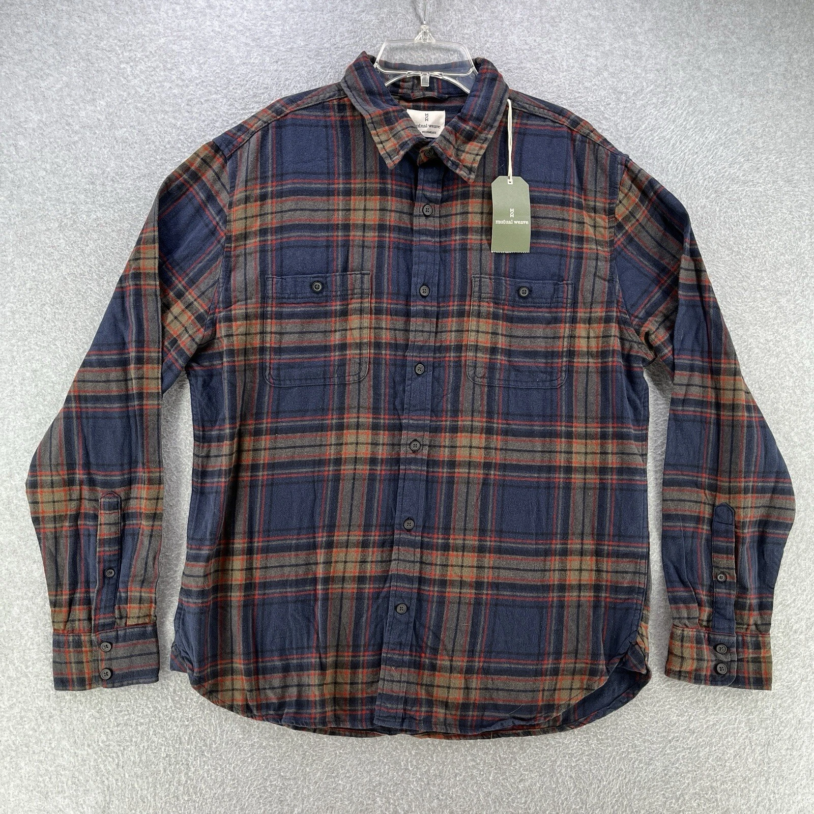 NWT Mutial Weave Mens Button-Up Large L Plaid Flannel Camisa Outdoor Long Sleeve