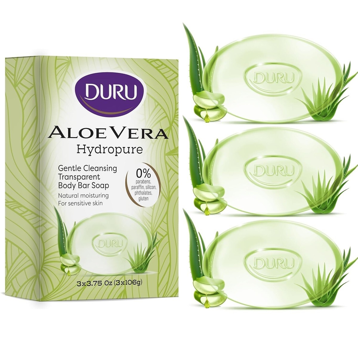 Duru Aloe Vera Glycerin Bar Soap - Vegan Transparent Cleansing Bar  Moisturizing