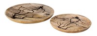 2Er Set Teller Holz Ø22-30Cm Mango Natur Braun Muster Unikat Deko Holzteller