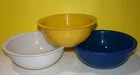 Vintage Pyrex Mixing Bowls Primary Colors Clear Bottoms Blue & Yellow w/ White