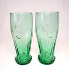 vintage coca-cola green glass upside down set of 2 glasses scarce design 6" in.