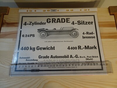 Hans Grade Auto 6/24 PS Vierzylinder Zweitakt motor Bork Prospektblatt ca. 1926