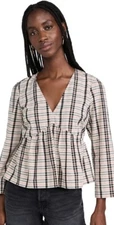 NEW RAILS NOELLA TOP STOCKHOLM CHECK PEPLUM BLOUSE POPOVER SIZE M MEDIUM *D