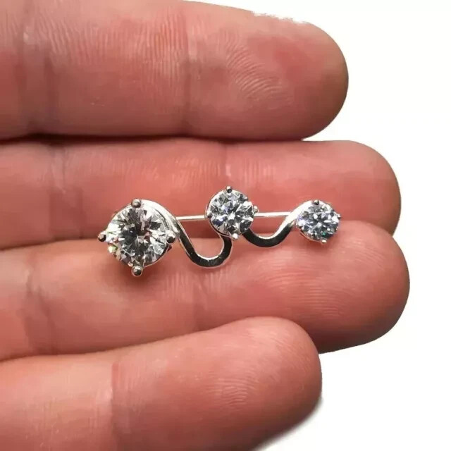 1Ct Round Cut Simulated Diamond Unisex Custom Brooch Pin 14K White Gold Plated
