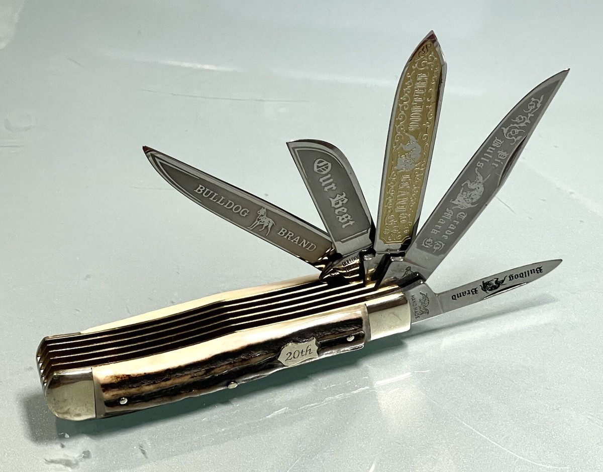 ViINTAGE BULLDOG BRAND 20TH ANNIVERSARY 5 BLADE STAG TRAPPER