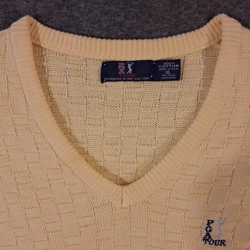 PGA Tour Sweater Vest Vintage Mens XL Pullover Sleeveless Cotton Yellow - Picture 4 of 13