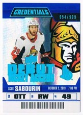 2019-20 CREDENTIALS DEBUT TICKET ACCESS BLUE SCOTT SABOURIN ROOKIE 954/999