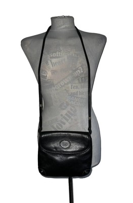 Vintage Gucci Damen Leder Tasche Schwarz Schulter Crossbody 70er Jahre Logo Luxus