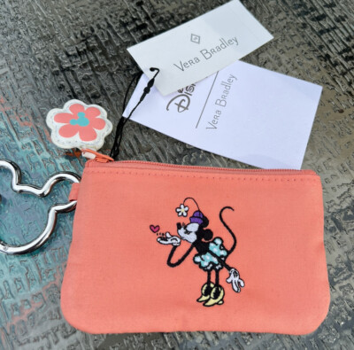 Vera Bradley Disney Sensational MINNIE MOUSE Zip ID Case -orange-  embroidered
