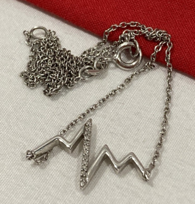 SONNE 925 Sterlingsilber Diamant Akzent ZICK ZACK HERZSCHLAG PULS Anhänger Halskette