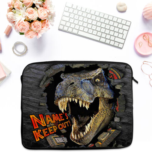 Personalised Dinosaur Tablet Sleeve Laptop iPad Case Zip Pouch Bag Boys JP01 - Picture 1 of 8