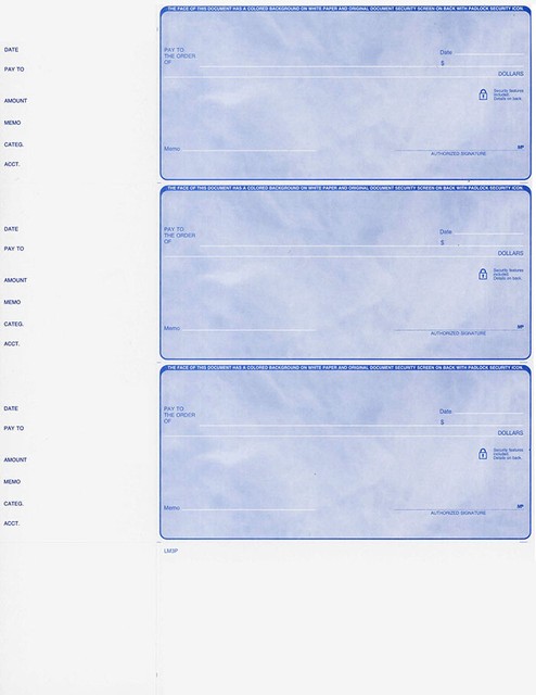Wallet Size Blank Checks Stock - 300 Checks - 3 Per Page | eBay