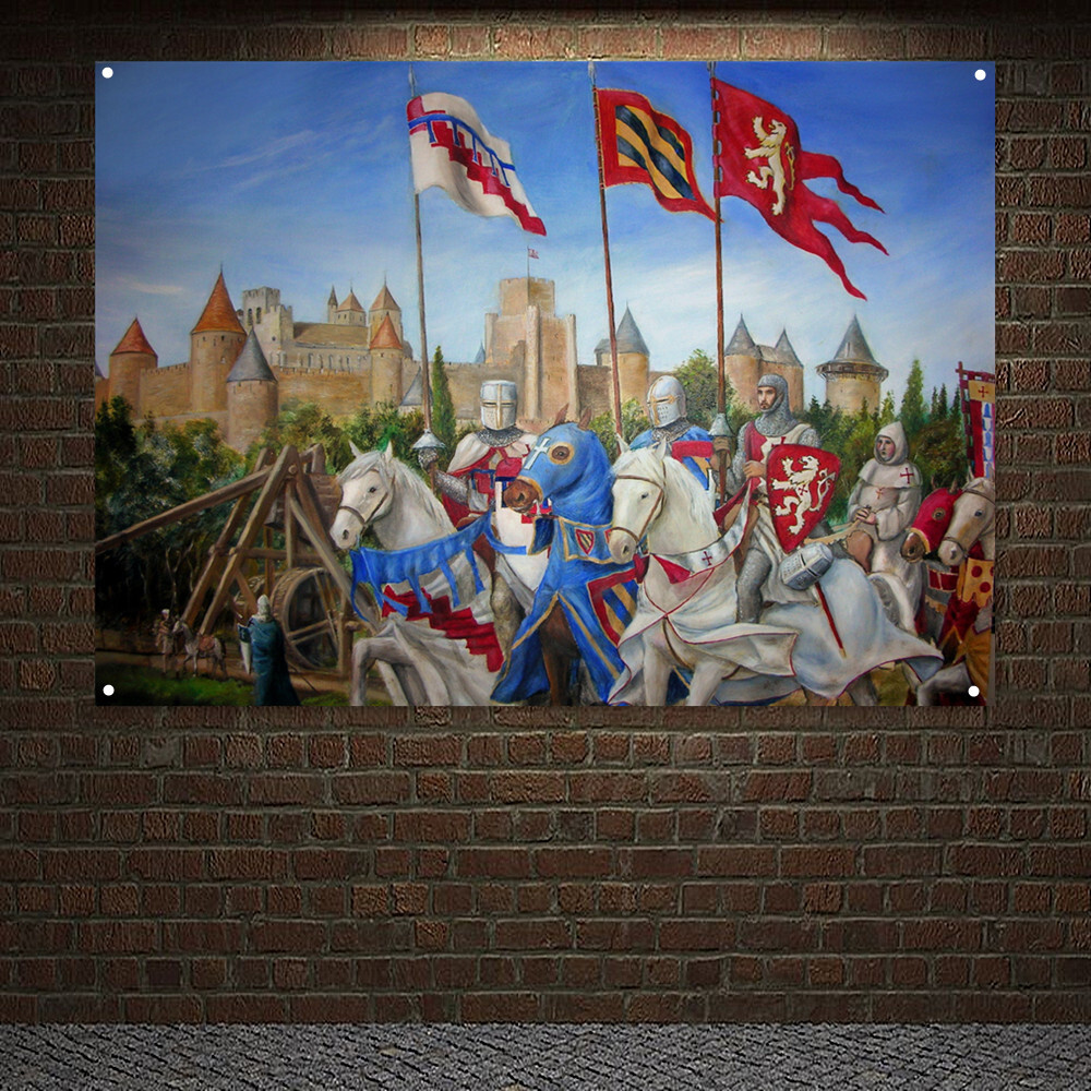 Masonic Medieval Warriors Wall Art Poster Home Decor Banner Knight Templar Flag