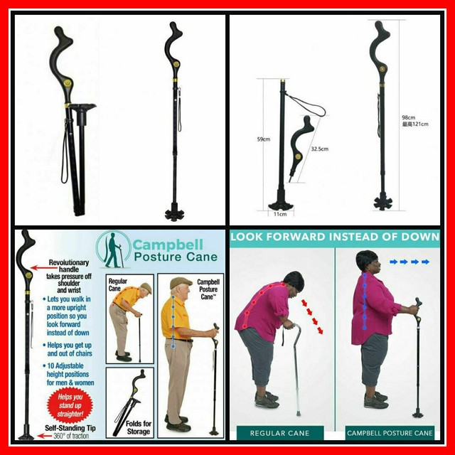 Posture Cane Walking Stick ADJUSTBLE Height Foldable Telescopic Solid