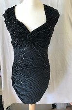 RIVER ISLAND, UK 12, EUR 38, BLACK SEQUIN & VELVET BODYCON MINI/SHORT DRESS,NWOT