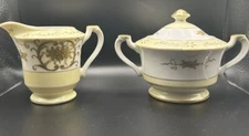 Mid Century Hinode Japan China Gilt Floral Scroll Pattern Cream And Sugar W/Lid