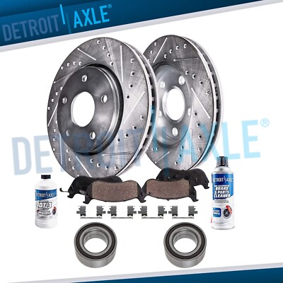Front Drilled Rotors + Brake Pads + Wheel Bearings for 2013-2016 Honda Accord