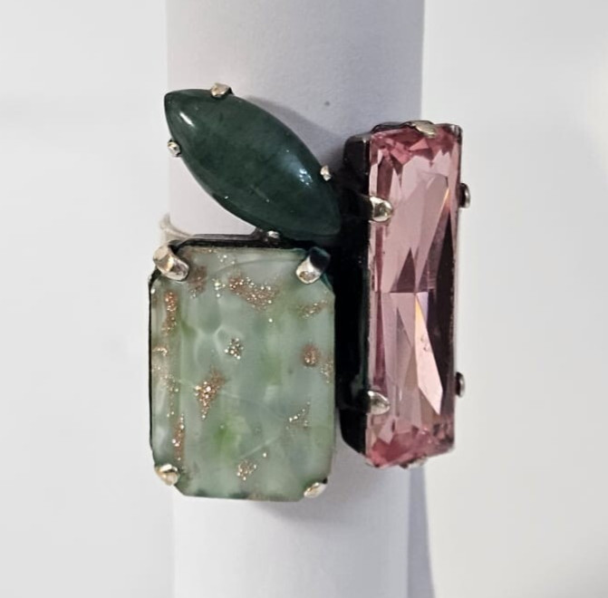 Silver Color Ring Three Different Shaped Stones P… - image 8