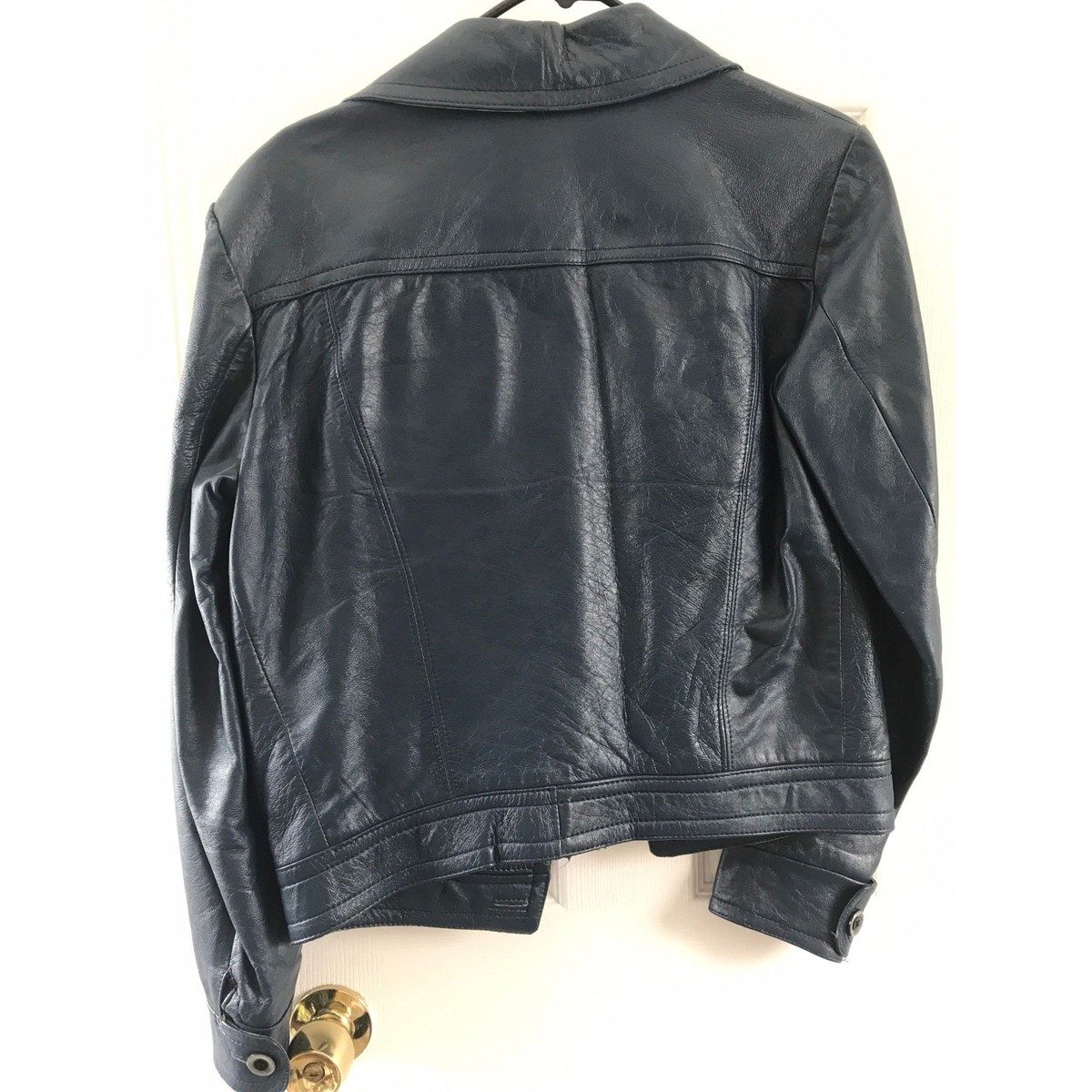 Vtg 70's Men's Navy Blue Leather Handmade Suit Jacket & Pants