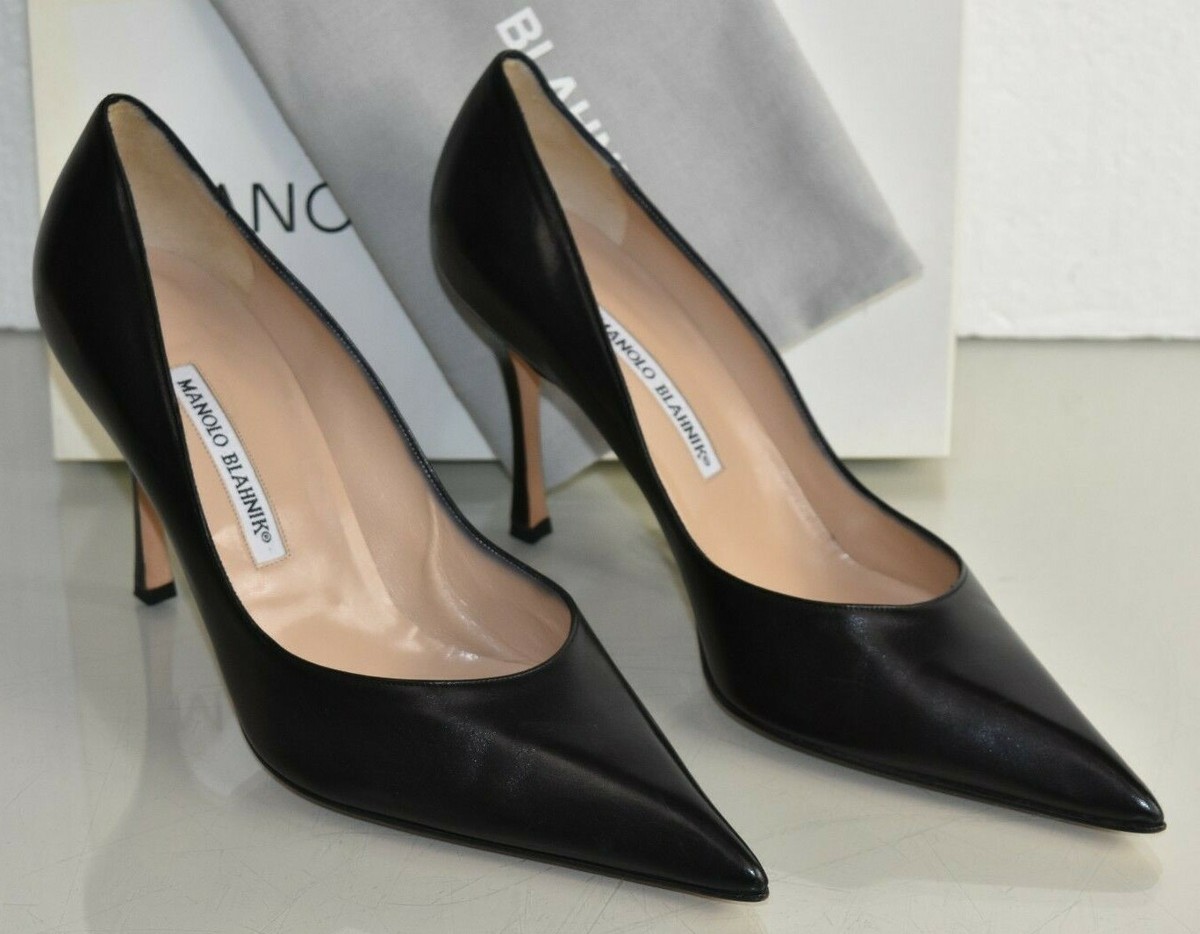 NEW Manolo Blahnik OMANALBO Pumps Black Leather BB Heels Shoes