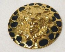 Lion Head relief gold tone black dot metal shank replacement button 1 5/8" round
