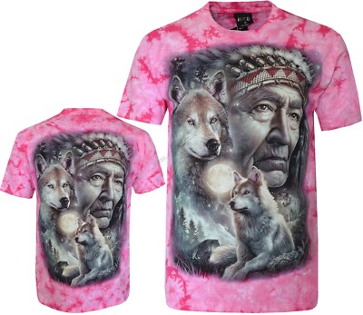 Tie Dye T-Shirt Indianer Indianer Wölfe Mond Nachthimmel Glow inDark von Wild