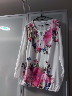 Laura Kent Satin Bluse Gr. 44 Blumen Schmetterlinge Neu