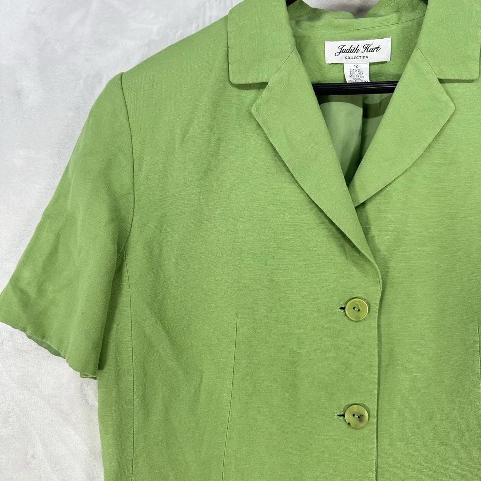 Conjunto de pantalones Judith Hart vintage para mujer 12 chaqueta mezcla de lino verde lima máximo Foto 4 de 4