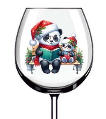 12x bunte Weihnachten Panda Mama Baby Vinyl Aufkleber Abziehbild Weinglas Flasche Tasse