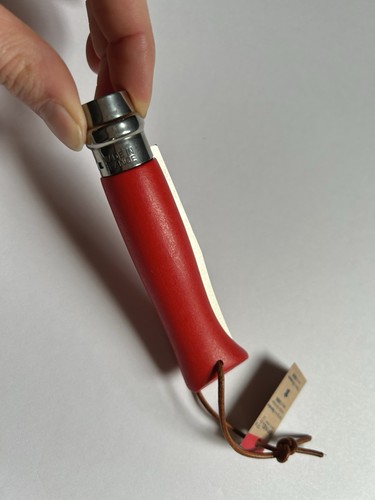 NEW! Opinel No.8 Stainless Steel Blade w/“Deep Red” Handle + Lanyard, Ultra-Thin - Picture 10 of 20