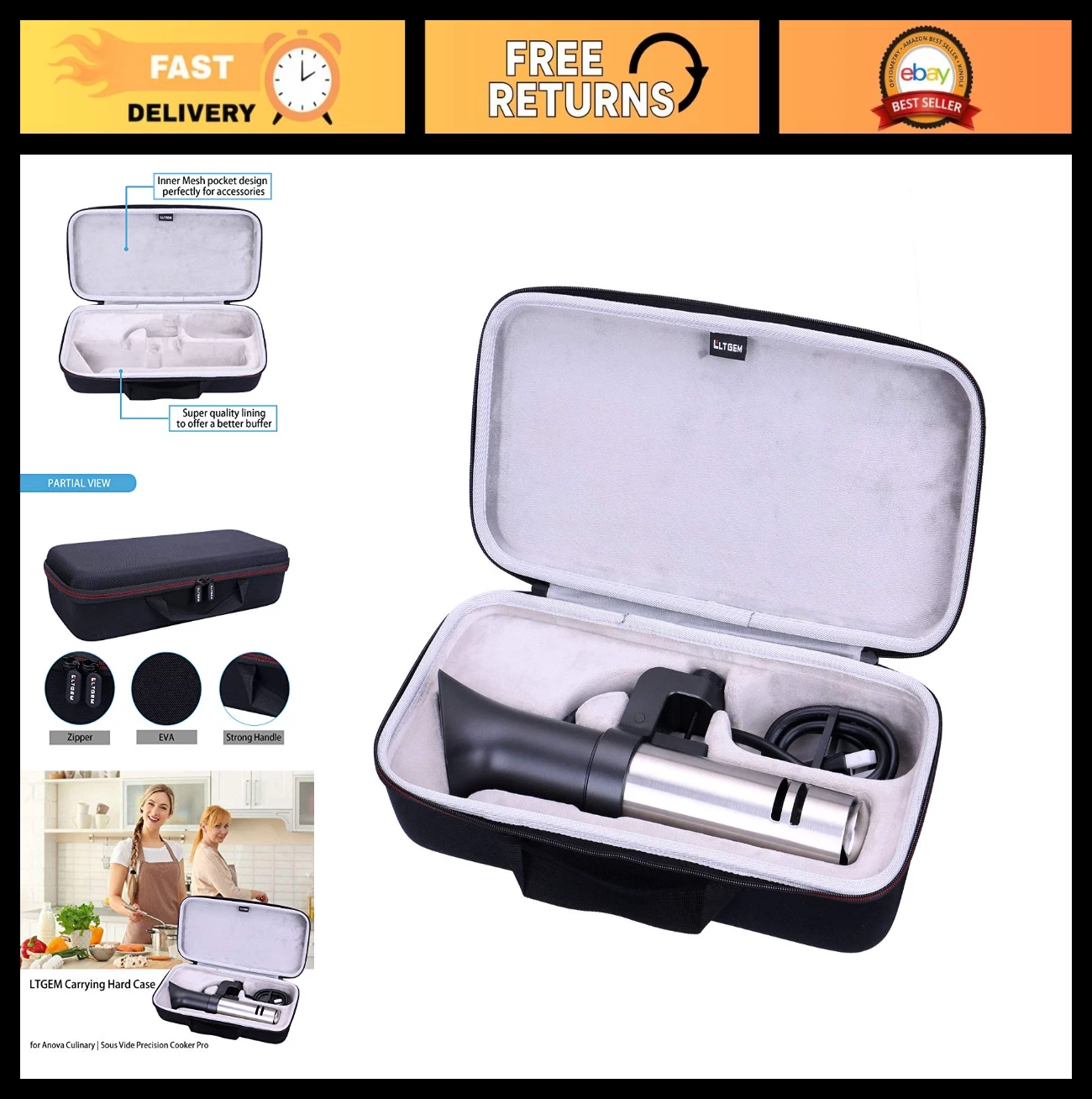 Sous Vide Precision Cooker Case - Fits Anova Culinary 2.0/3.0/Pro - Durable Stor