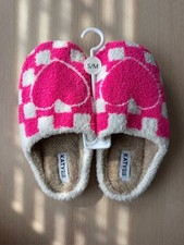 Katydid Pink Checkered Heart Slippers Women's Size S/M 6/7 NWOT Cozy Home Warm
