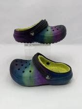 Crocs Kids Classic Lined Clog Tie-Dye Galaxy Blue Purple Green Fleece Size C12