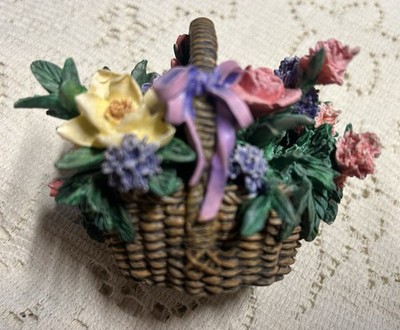 Magnolias by Lena Lou Resin Flower Basket Music Box Plays Raindrops Keep Falling