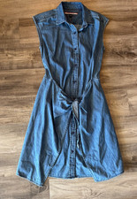 Tommy Hilfiger Shirt Dress Womens XS Blue Denim Sleeveless Jumper Buttons