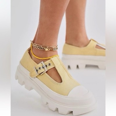 Jeffrey Campbell Yellow Mary Jane Platform Shoes With Buckle Size 6