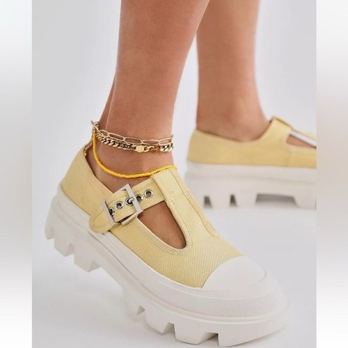 Jeffrey Campbell Yellow Mary Jane Platform Shoes With Buckle Size 6