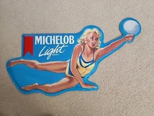 MICHELOB LIGHT BEER BEACH VOLLYBALL GIRL TIN EMBOSSED METAL SIGN 33x17 INCHES