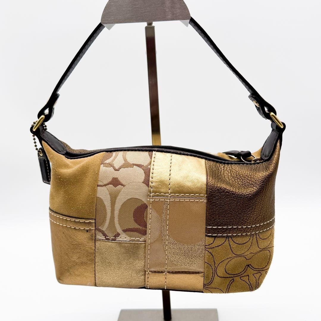 Coach Patchwork Suede Canvas Leather Accessory Po… - image 1