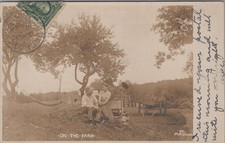 On The Farm 1906 Rural Life Romance Wagon Conger Worcester RPPC Photo Postcard