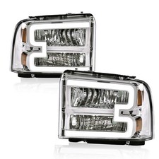 Headlights Ford F250 F350 Super Duty 2005-2007 Clear Lens Chrome Amber