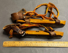 PAIR OF 1950'S MID-CENTURY WOODEN DUTCH ICE SKATES MARKED 24 VINTAGE