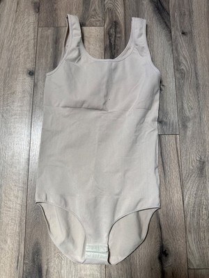Spanx Medium Beige Shapewear Bodysuit With Scoop Neckline & Snap Closure