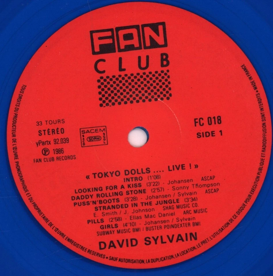 David and Sylvain Tokyo Dolls Live LP vinyl France Fan Club 1986 limited edition - Image 4 of 4