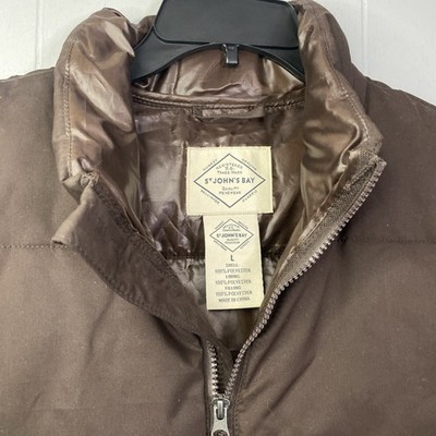 St. Johns Bay Vest Mens Zip Up Puffer Vest Brown Size Large 25x30