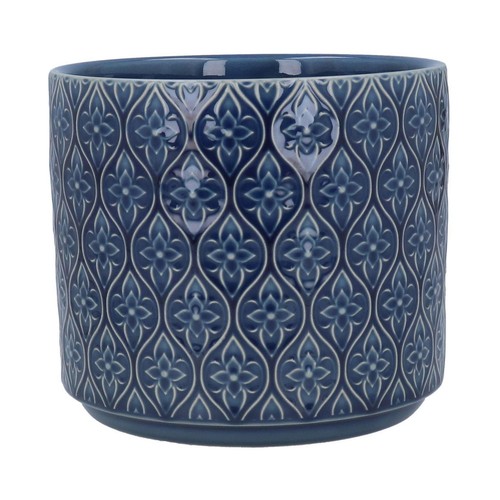 Navy Blue Plant Pot 1x Geometric Floral Pattern Pot Gisela Graham Glazed Planter - Afbeelding 1 van 11