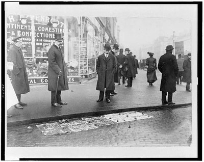 English elections,election poster on pavement,polling place,c1911,Great Britain