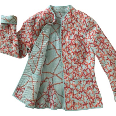 J. McLaughlin Reversible Silk Quilted Jacket Sz Small Coastal