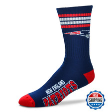 For Bare Feet NFL Youth 4-Stripe Deuce Crew Socks - New England Patriots